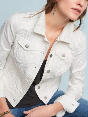 Pilcro embroidered white denim jacket